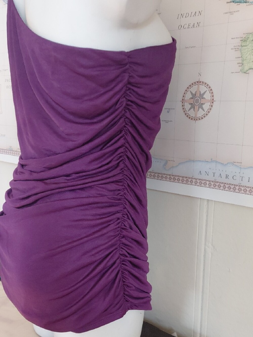 One-Shoulder Purple Ruched Women’s Top - Picture 4 of 5